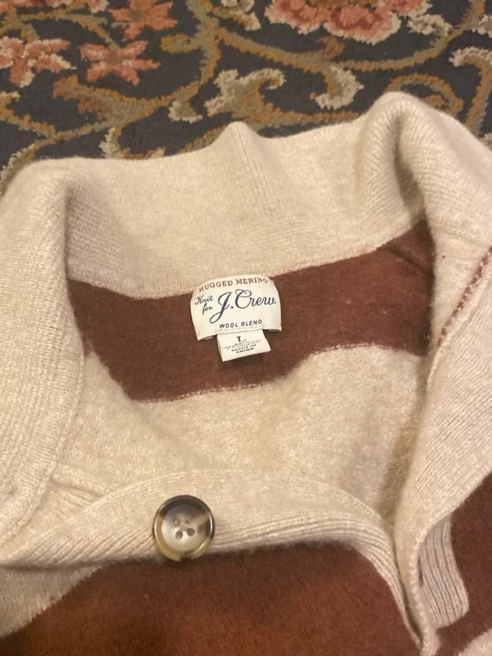 J. Crew Wide Stripe rugby Sweater in Brown & Cream
